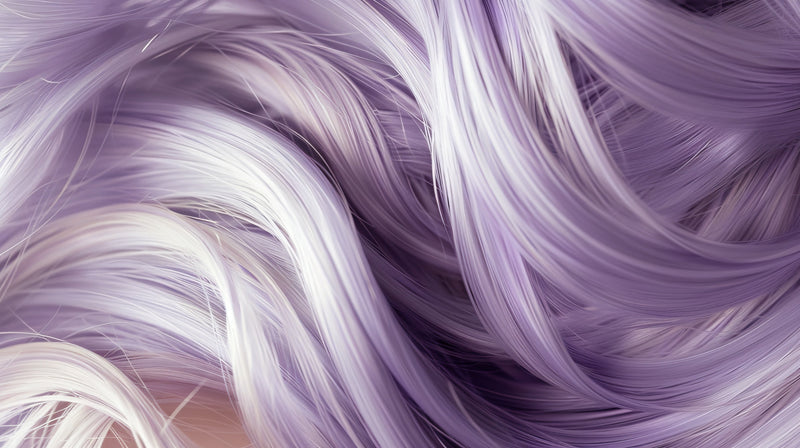 close up of platinum blonde and lavender hair